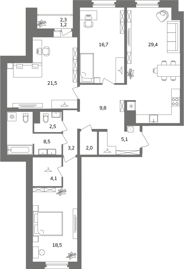 3-комнатная квартира  №2А2/3-7 в Антверпен: 122.5 м², этаж 2 - купить в Санкт-Петербурге