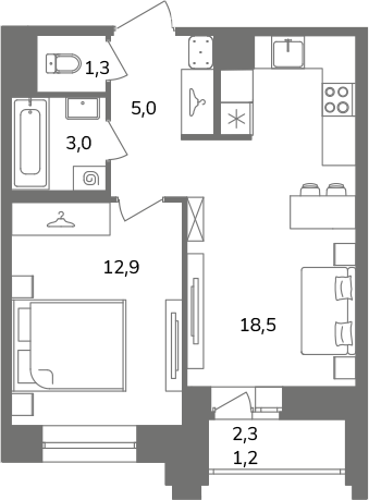 1-комнатная квартира  №2А9/1-10 в Антверпен: 41.9 м², этаж 9 - купить в Санкт-Петербурге