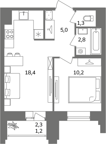 1-комнатная квартира  №2А10/1-11 в Антверпен: 38.9 м², этаж 10 - купить в Санкт-Петербурге