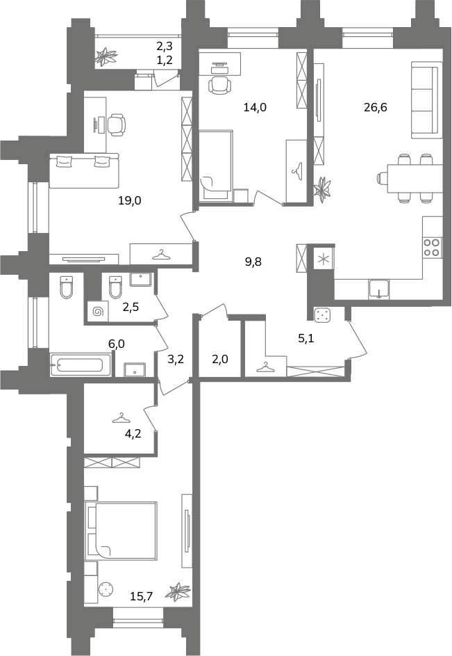 3-комнатная квартира  №2А13/3-11 в Антверпен: 109.3 м², этаж 13 - купить в Санкт-Петербурге