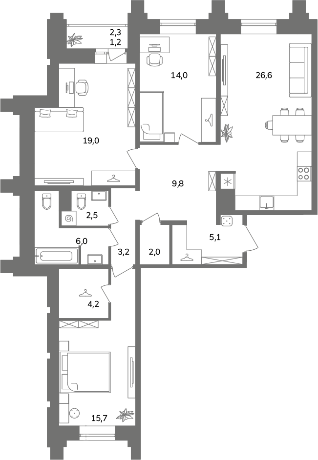 3-комнатная квартира  №2А10/3-13 в Антверпен: 109.3 м², этаж 10 - купить в Санкт-Петербурге