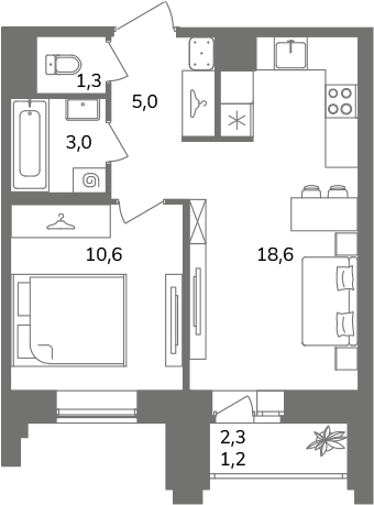 1-комнатная квартира  №2А13/1-12 в Антверпен: 39.7 м², этаж 13 - купить в Санкт-Петербурге