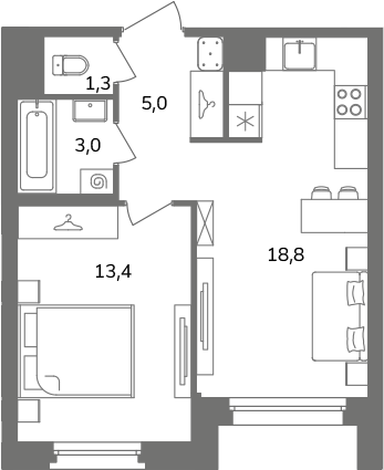 1-комнатная квартира  №2А2/1-8 в Антверпен: 41.5 м², этаж 2 - купить в Санкт-Петербурге