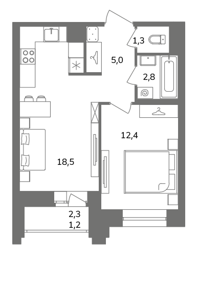 1-комнатная квартира  №1А6/1-3 в Антверпен: 41.2 м², этаж 6 - купить в Санкт-Петербурге