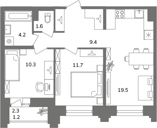 2-комнатная квартира  №3А7/2-7 в Антверпен: 57.9 м², этаж 7 - купить в Санкт-Петербурге