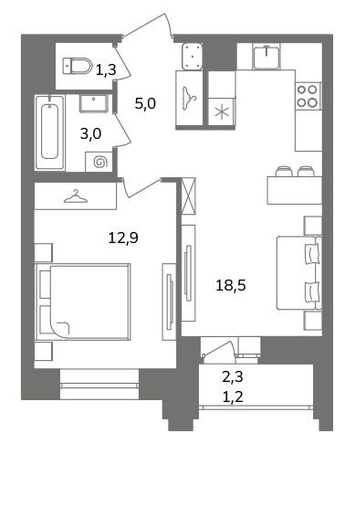 1-комнатная квартира  №1А5/1-4 в Антверпен: 41.9 м², этаж 5 - купить в Санкт-Петербурге