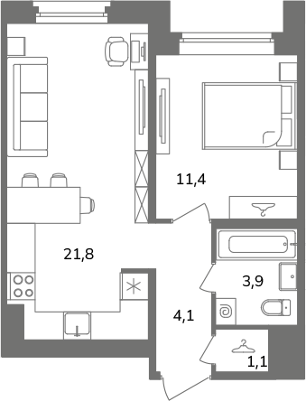1-комнатная квартира  №Б2/1-1 в Антверпен: 42.3 м², этаж 2 - купить в Санкт-Петербурге