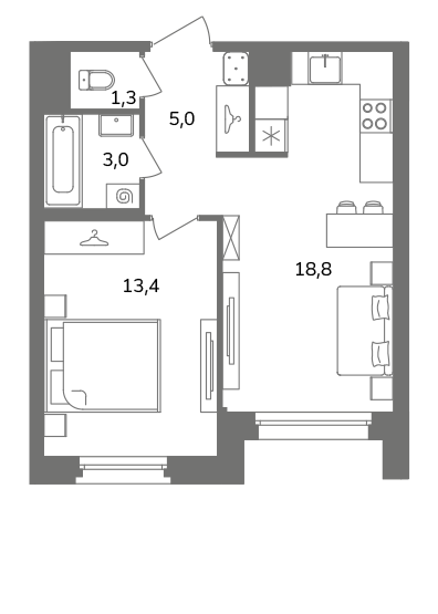 1-комнатная квартира  №1А2/1-2 в Антверпен: 41.5 м², этаж 2 - купить в Санкт-Петербурге