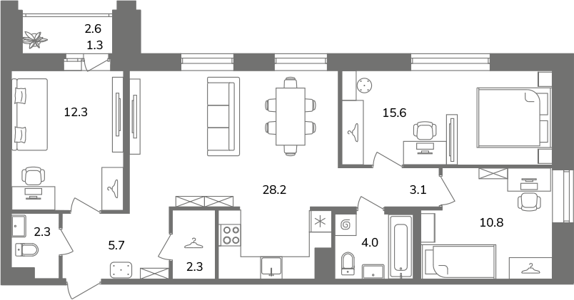 3-комнатная квартира  №3А6/3-15 в Антверпен: 85.6 м², этаж 6 - купить в Санкт-Петербурге