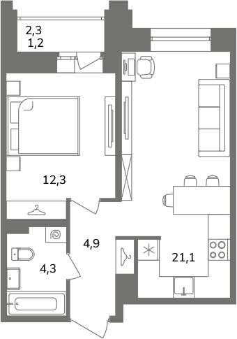 1-комнатная квартира  №Б4/1-6 в Антверпен: 43.8 м², этаж 4 - купить в Санкт-Петербурге