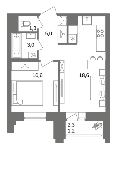 1-комнатная квартира  №1А10/1-6 в Антверпен: 39.7 м², этаж 10 - купить в Санкт-Петербурге