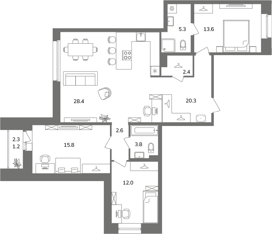 3-комнатная квартира  №3А8/3-13 в Антверпен: 105.4 м², этаж 8 - купить в Санкт-Петербурге