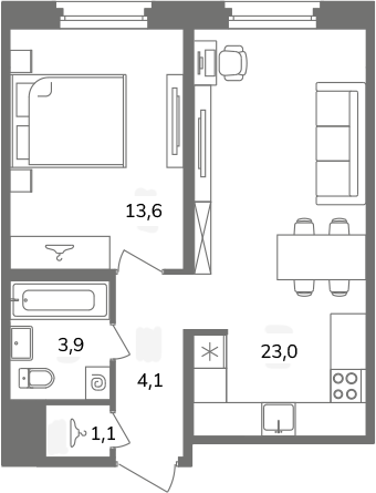 1-комнатная квартира  №Б2/1-2 в Антверпен: 45.7 м², этаж 2 - купить в Санкт-Петербурге