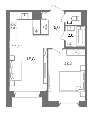 1-комнатная квартира  №1А2/1-1 в Антверпен: 40.8 м², этаж 2 - купить в Санкт-Петербурге