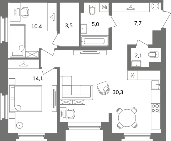 2-комнатная квартира  №Б2/2-1 в Антверпен: 73.1 м², этаж 2 - купить в Санкт-Петербурге