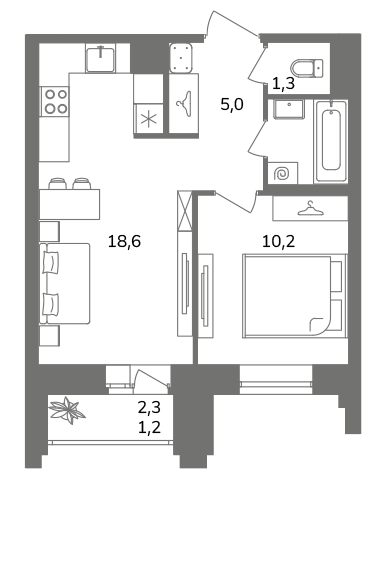 1-комнатная квартира  №1А11/1-5 в Антверпен: 39.1 м², этаж 11 - купить в Санкт-Петербурге