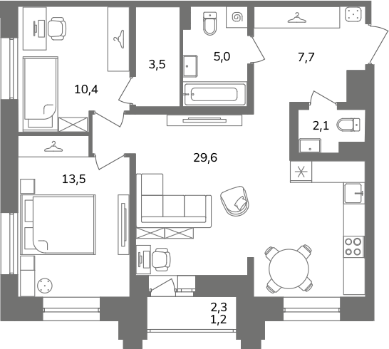 2-комнатная квартира  №Б6/2-6 в Антверпен: 73 м², этаж 6 - купить в Санкт-Петербурге