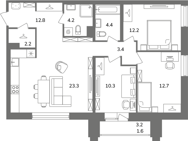 3-комнатная квартира  №3А5/3-14 в Антверпен: 87.1 м², этаж 5 - купить в Санкт-Петербурге