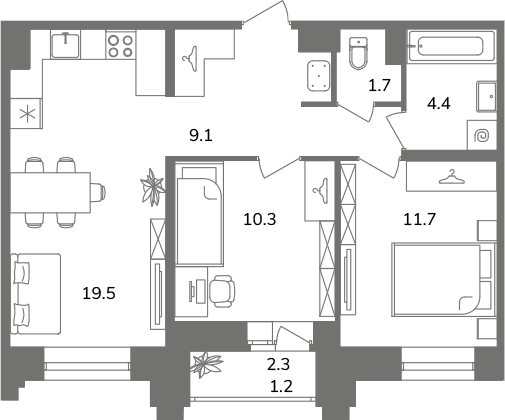 2-комнатная квартира  №3А8/2-8 в Антверпен: 57.9 м², этаж 8 - купить в Санкт-Петербурге