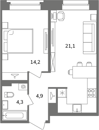 1-комнатная квартира  №Б7/1-9 в Антверпен: 44.5 м², этаж 7 - купить в Санкт-Петербурге