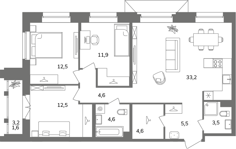 3-комнатная квартира  №Б7/3-3 в Антверпен: 94.5 м², этаж 7 - купить в Санкт-Петербурге