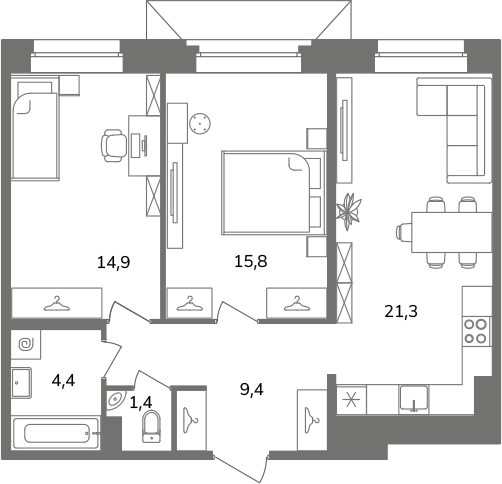 2-комнатная квартира  №Б7/2-12 в Антверпен: 67.2 м², этаж 7 - купить в Санкт-Петербурге