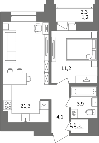 1-комнатная квартира  №Б3/1-4 в Антверпен: 42.8 м², этаж 3 - купить в Санкт-Петербурге