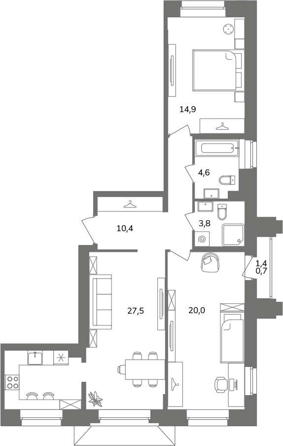 2-комнатная квартира  №Б7/2-13 в Антверпен: 81.9 м², этаж 7 - купить в Санкт-Петербурге