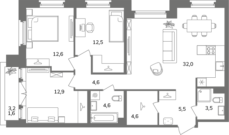 3-комнатная квартира  №Б2/3-1 в Антверпен: 94.4 м², этаж 2 - купить в Санкт-Петербурге