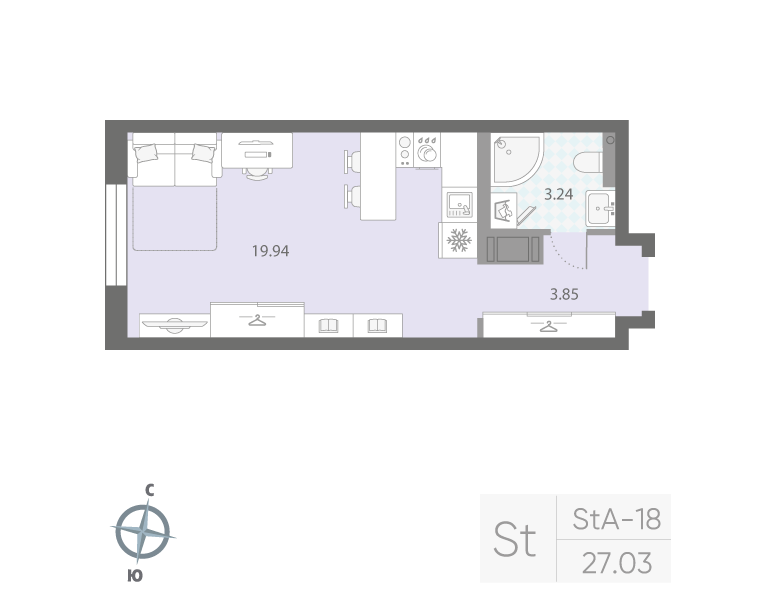 1-комнатная квартира, 27.3 м²; этаж: 5 - купить в Санкт-Петербурге