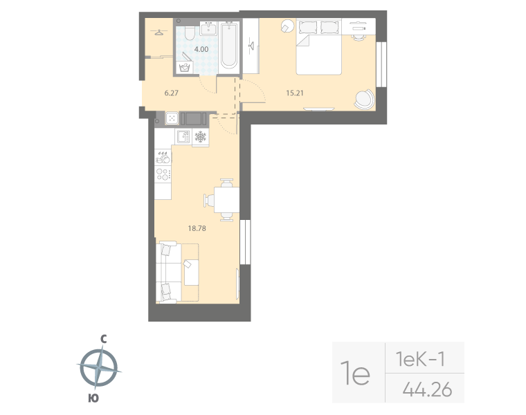 1-комнатная квартира, 44.26 м²; этаж: 5 - купить в Санкт-Петербурге