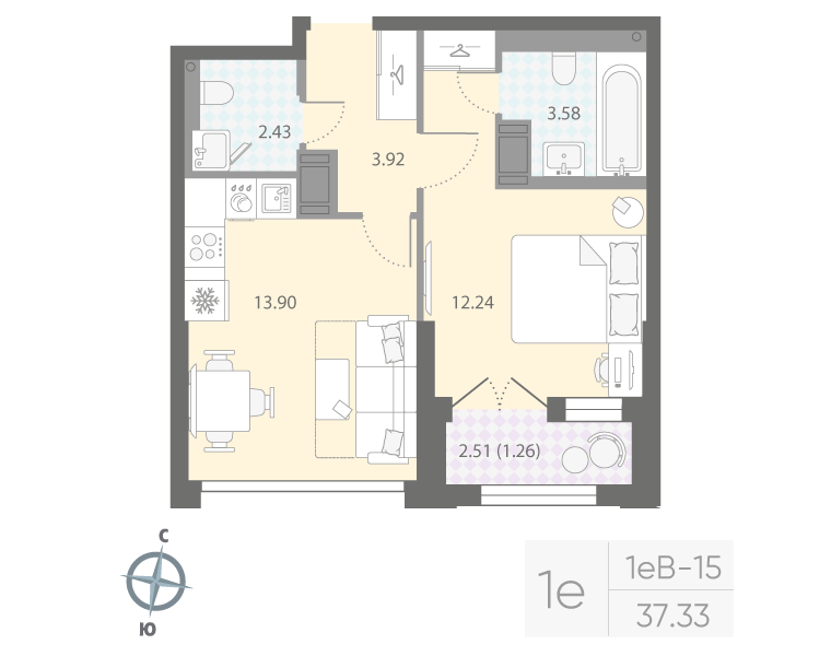 1-комнатная квартира, 37.33 м²; этаж: 16 - купить в Санкт-Петербурге