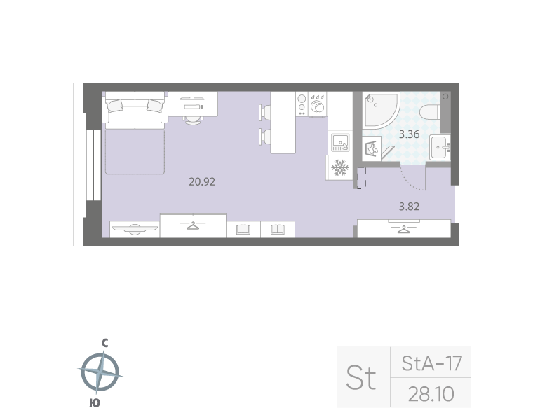 1-комнатная квартира, 28.1 м²; этаж: 2 - купить в Санкт-Петербурге