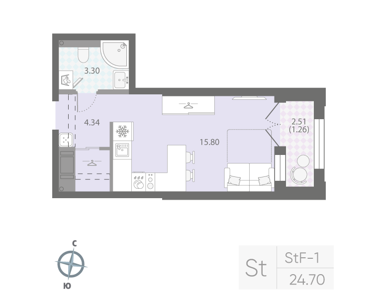 1-комнатная квартира, 24.7 м²; этаж: 10 - купить в Санкт-Петербурге