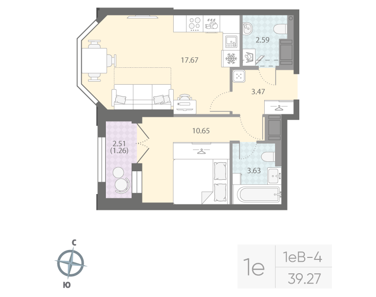 1-комнатная квартира, 39.27 м²; этаж: 8 - купить в Санкт-Петербурге