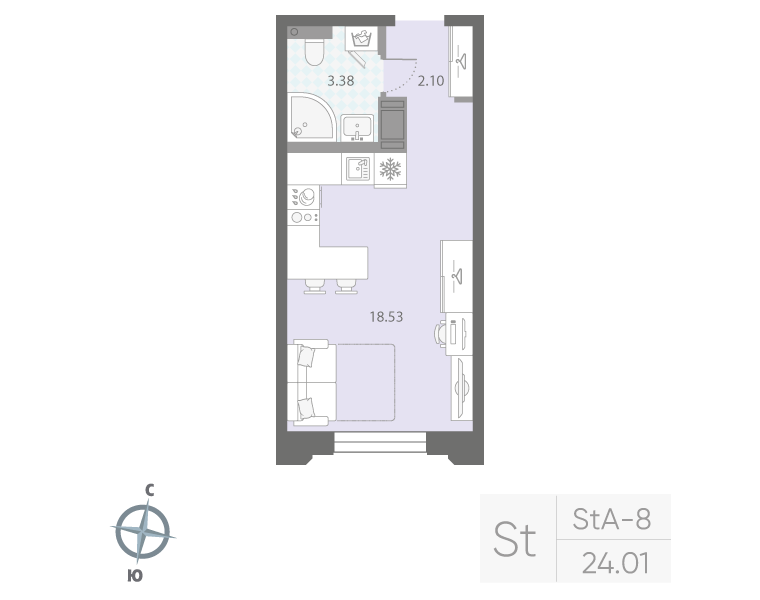 1-комнатная квартира, 24.1 м²; этаж: 3 - купить в Санкт-Петербурге
