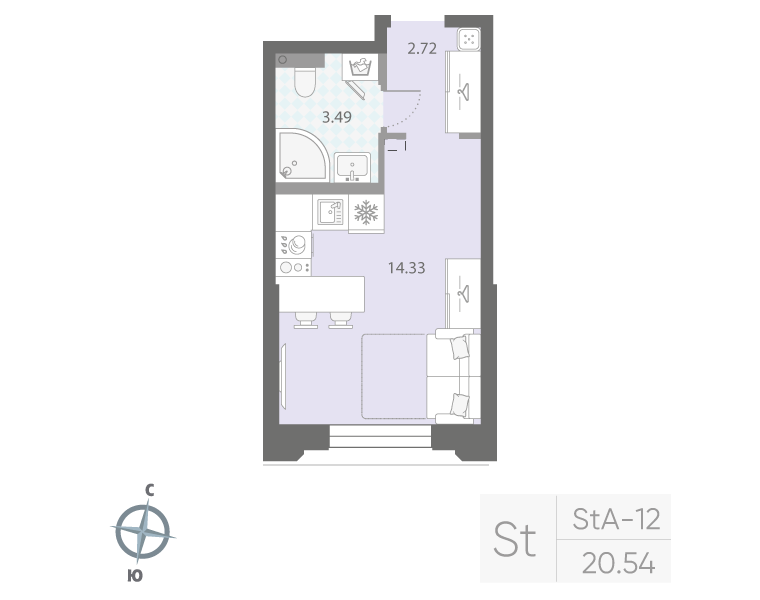 1-комнатная квартира, 20.54 м²; этаж: 2 - купить в Санкт-Петербурге
