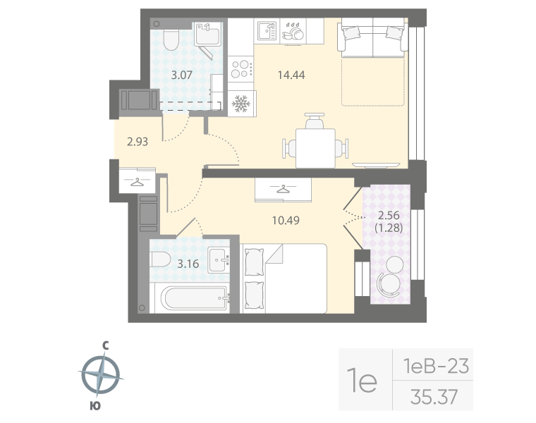 1-комнатная квартира, 35.37 м²; этаж: 15 - купить в Санкт-Петербурге