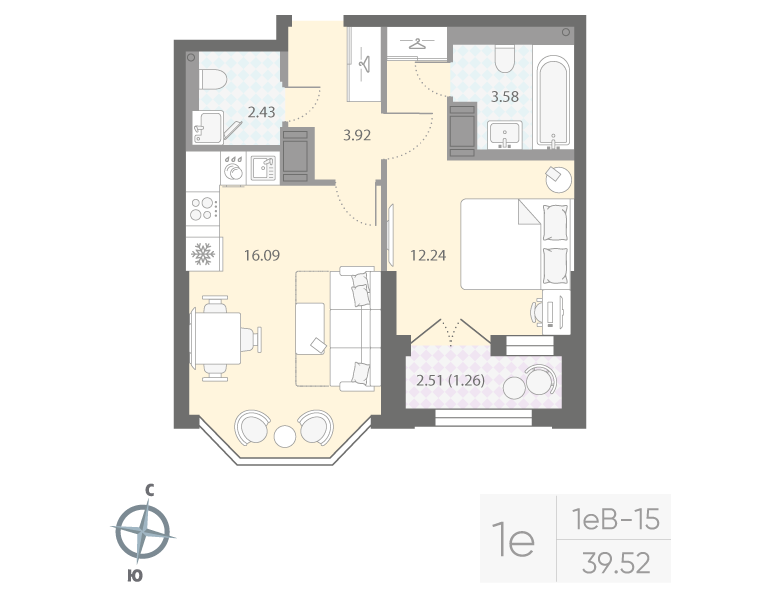 1-комнатная квартира, 39.52 м²; этаж: 10 - купить в Санкт-Петербурге