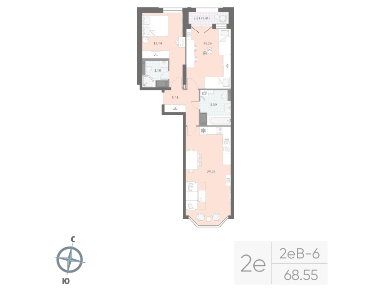 2-комнатная квартира, 68.55 м²; этаж: 8 - купить в Санкт-Петербурге