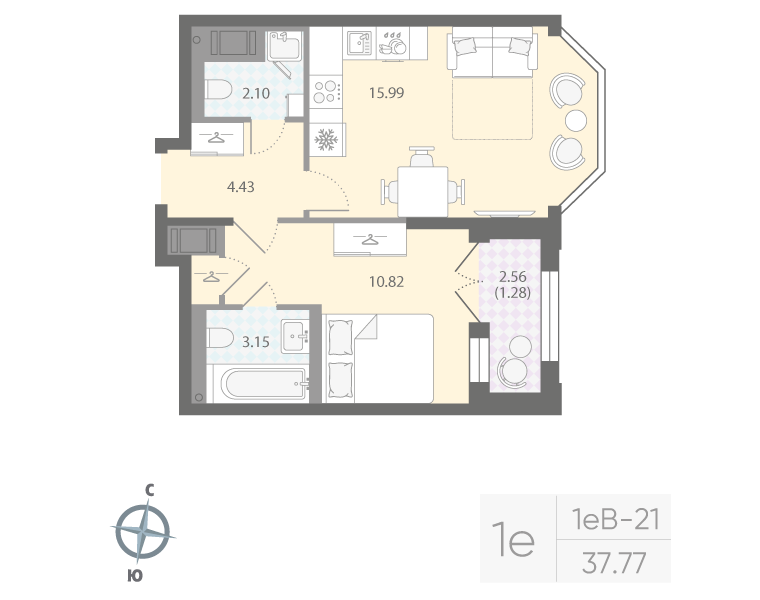 1-комнатная квартира, 37.77 м²; этаж: 10 - купить в Санкт-Петербурге