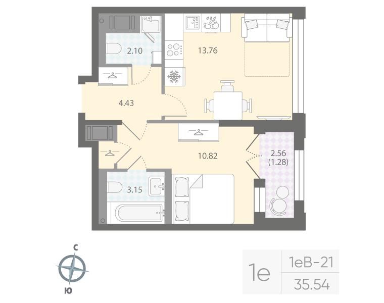 1-комнатная квартира, 35.54 м²; этаж: 15 - купить в Санкт-Петербурге