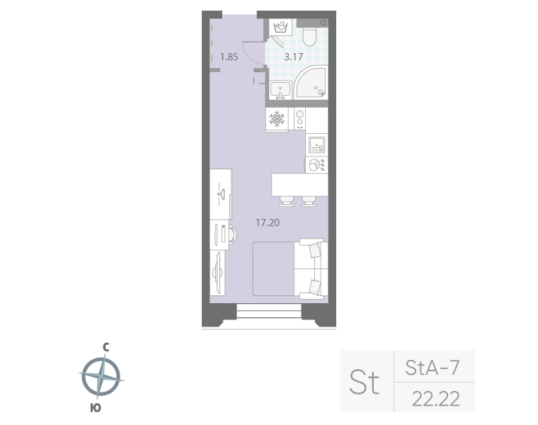 1-комнатная квартира  №287 в Цивилизация на Неве: 22.22 м², этаж 2 - купить в Санкт-Петербурге