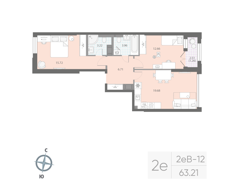 2-комнатная квартира, 63.21 м²; этаж: 15 - купить в Санкт-Петербурге