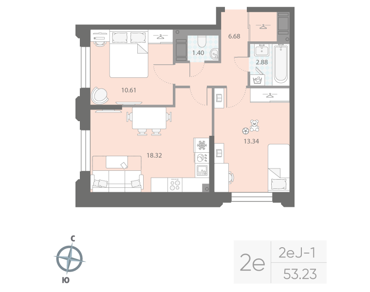 2-комнатная квартира, 53.23 м²; этаж: 3 - купить в Санкт-Петербурге