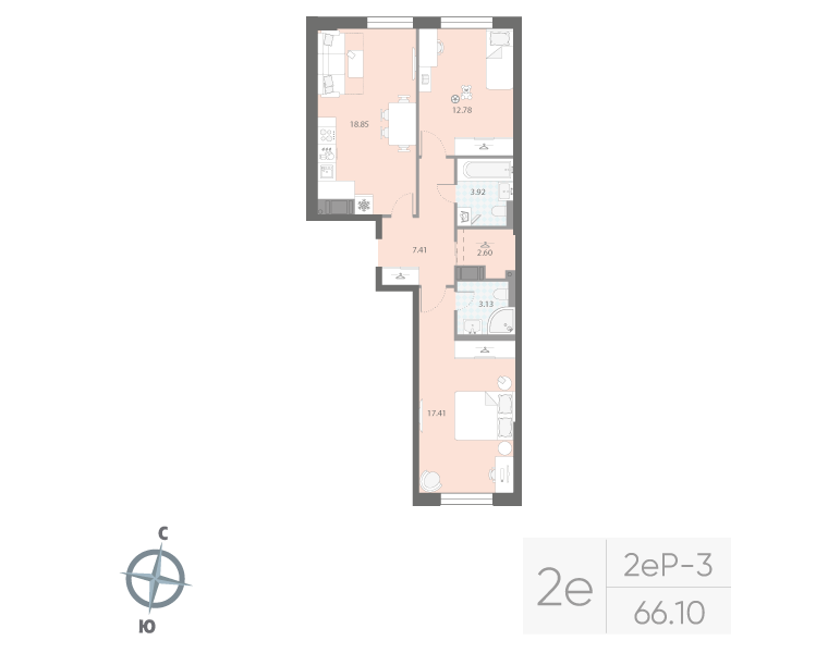 2-комнатная квартира, 66.1 м²; этаж: 5 - купить в Санкт-Петербурге