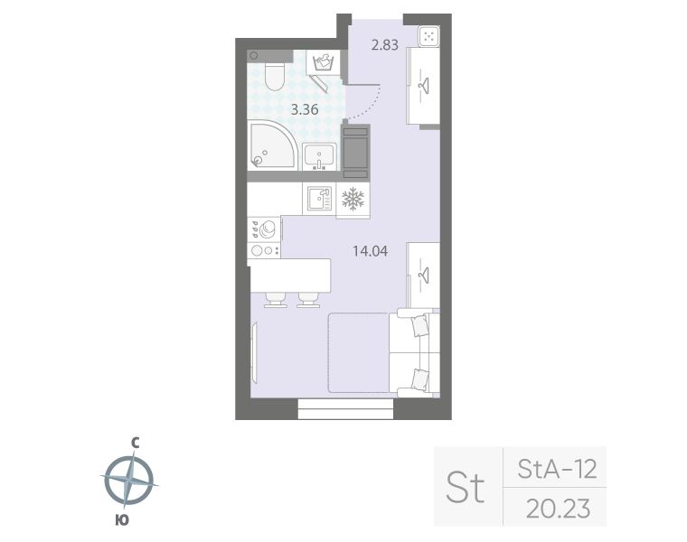 1-комнатная квартира №42Р в: «Цивилизация на Неве»: 20.23 м²; этаж: 5 - купить в Санкт-Петербурге