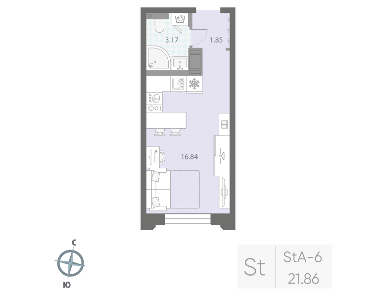 1-комнатная квартира, 21.86 м²; этаж: 4 - купить в Санкт-Петербурге