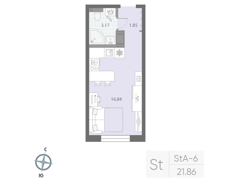 1-комнатная квартира  №310 в Цивилизация на Неве: 21.86 м², этаж 5 - купить в Санкт-Петербурге