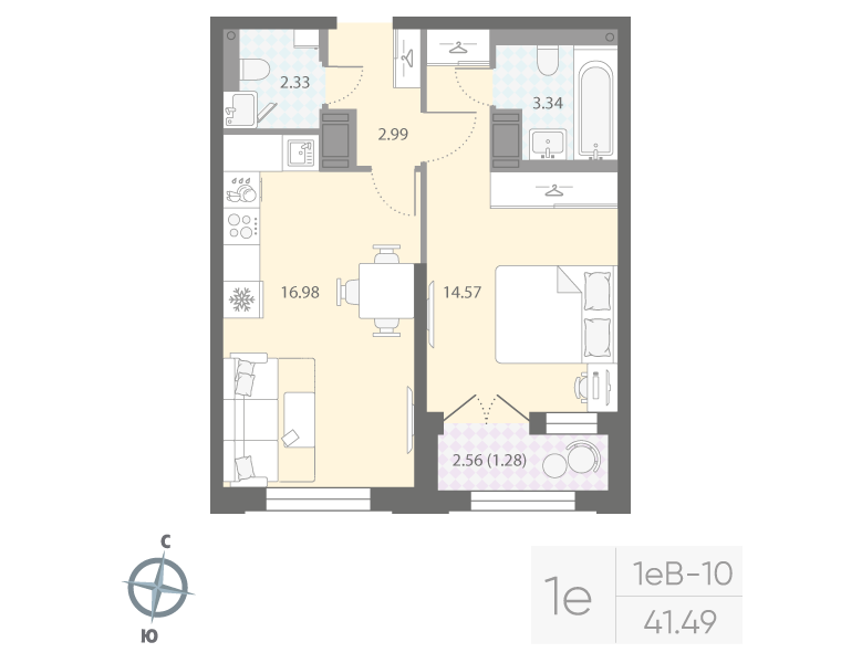 1-комнатная квартира, 41.49 м²; этаж: 15 - купить в Санкт-Петербурге